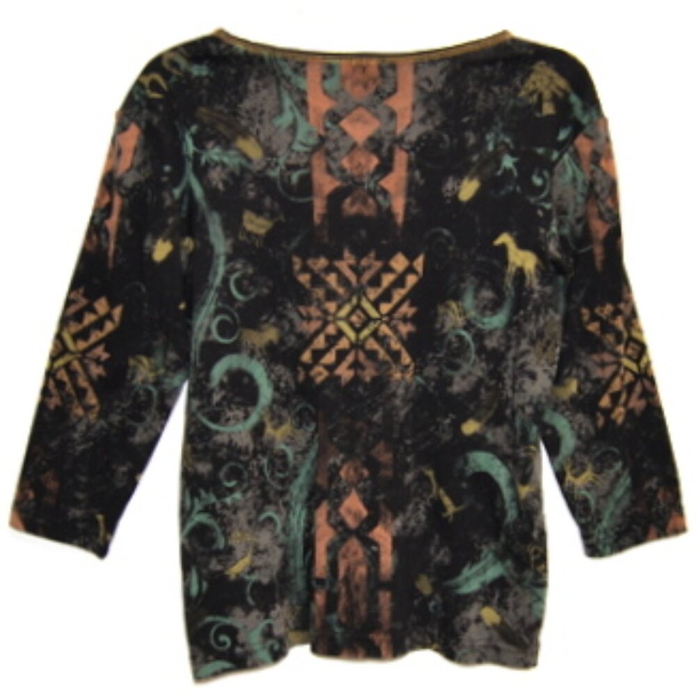 Cactus Bay Apparel Women's Rhinestone Multicolor 3/4 Sleeve Top – Size: Medium - Picture 2 of 10